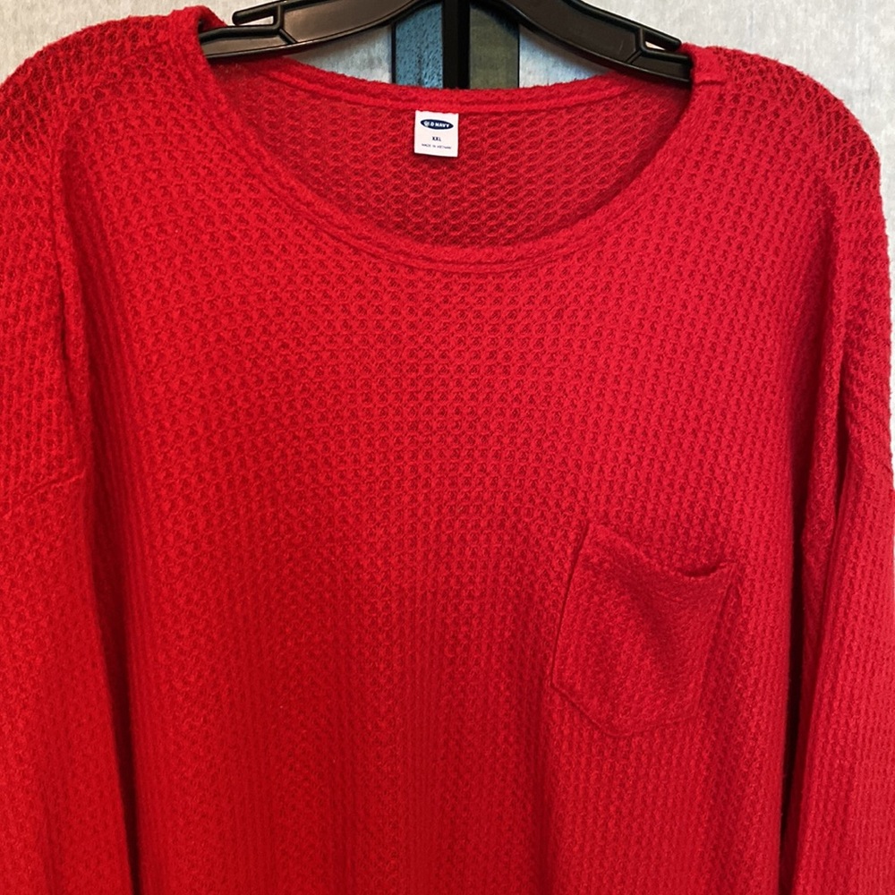 EUC! OLD NAVY L/S OVERSIZED WARM THERMAL CROP SHIRT Red Lightweight Sweater XXL